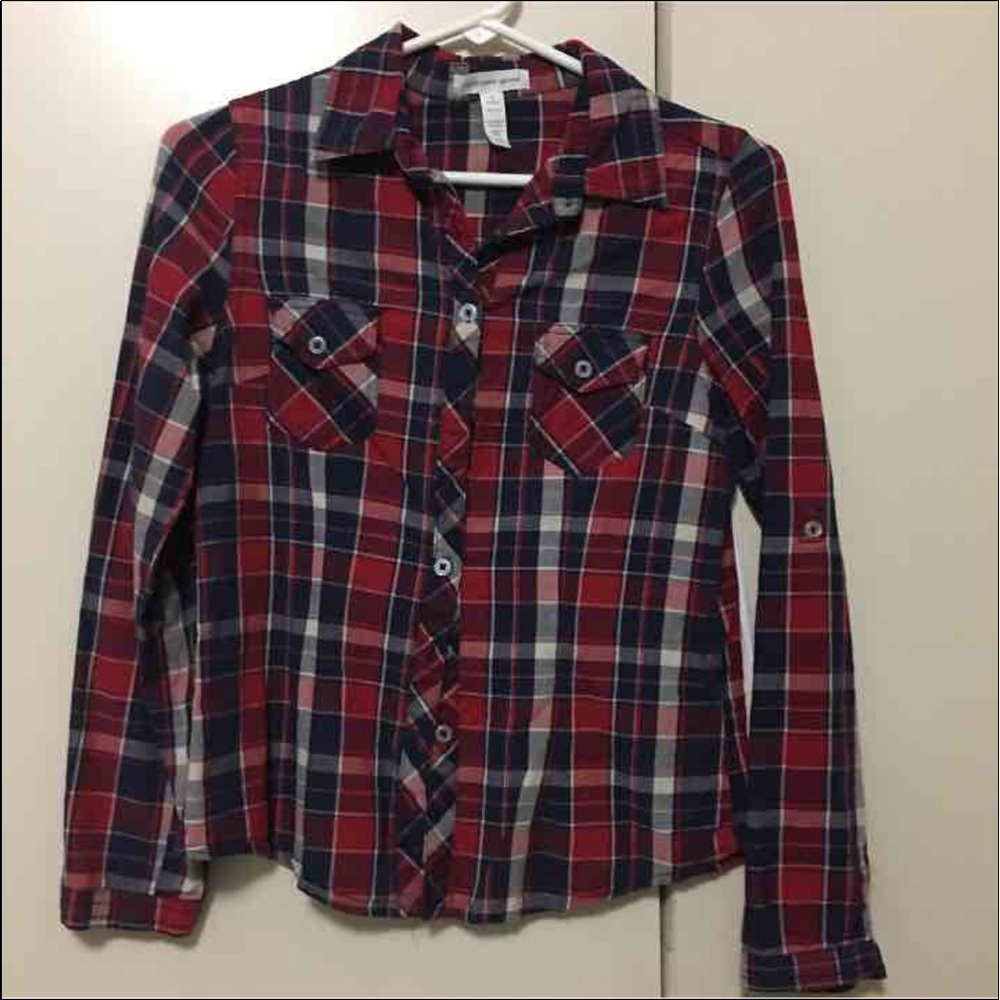 Red and blue button down