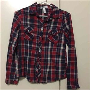 Red and blue button down