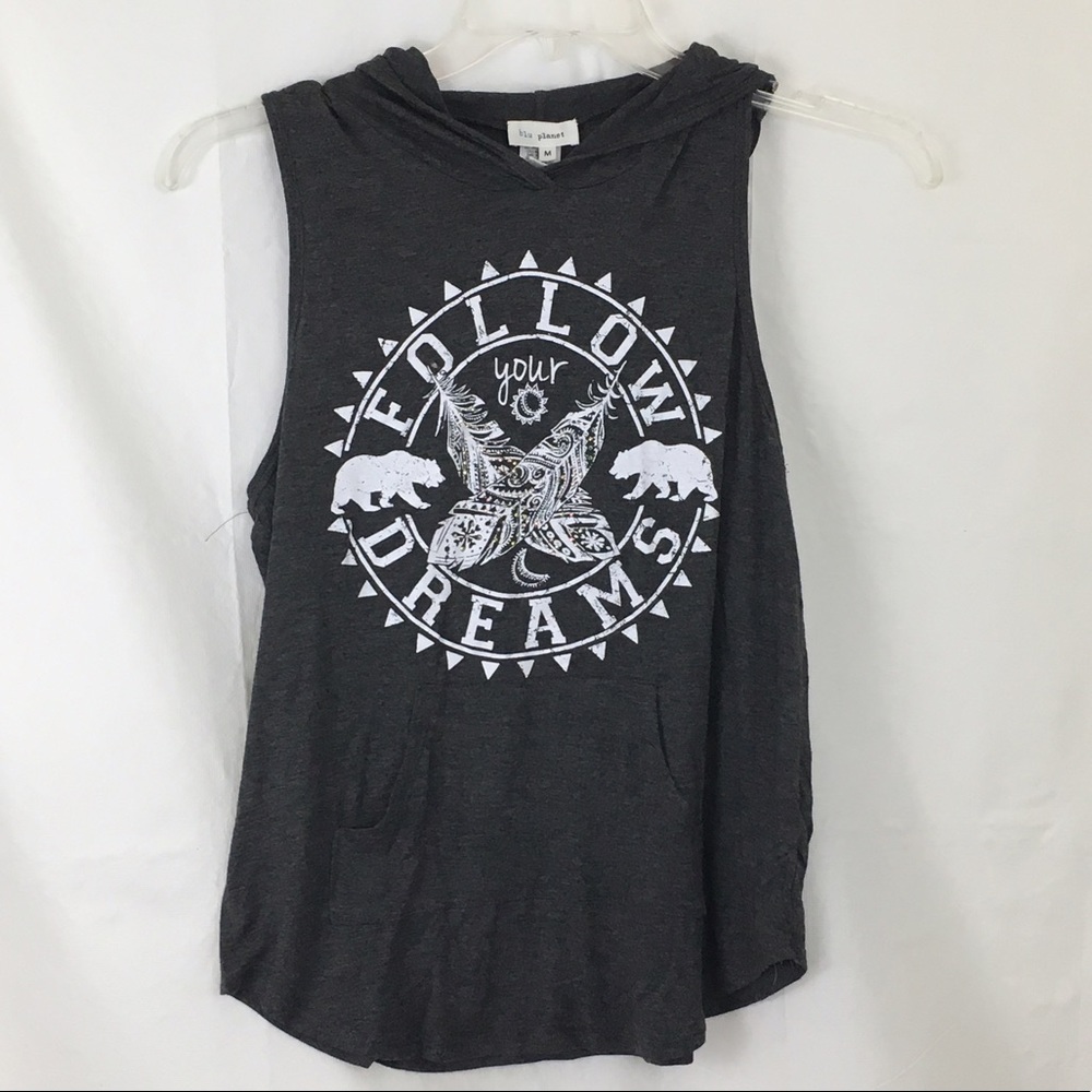 🛍 Blu planet sleeveless hooded T-shirt, medium
