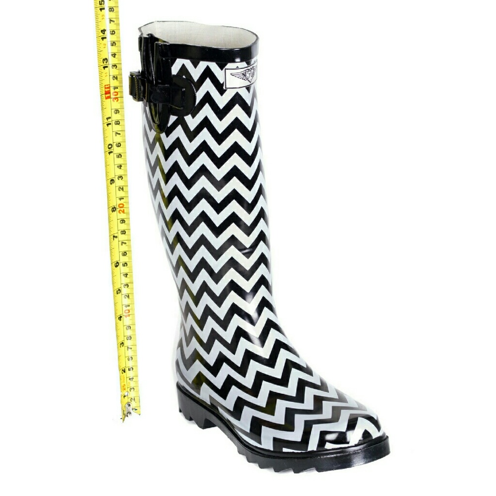 Women Rain Boots, Rubber Tall Waterproof Rainboots, RB-1813, Zigzag - Picture 2 of 5