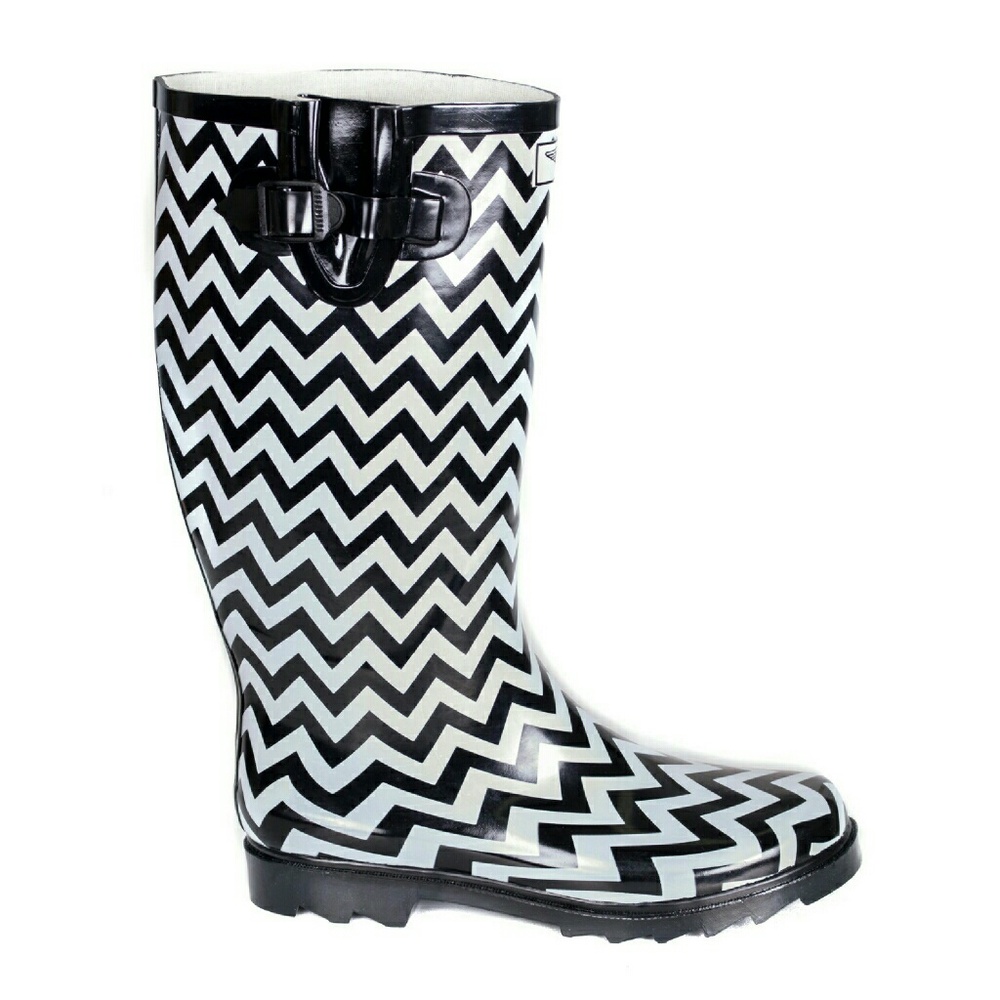 Women Rain Boots, Rubber Tall Waterproof Rainboots, RB-1813, Zigzag - Picture 3 of 5