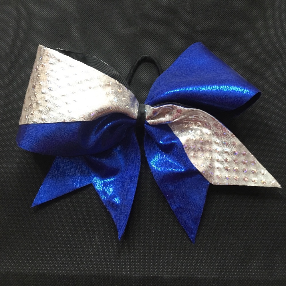 Blue & Silver Metallic Cheer Bow