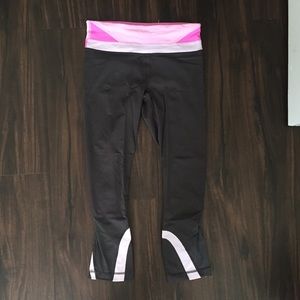 Gray and pink LuluLemon cropped leggings