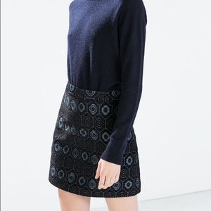 Zara Navy Blue Jacquard Mini Skirt XS