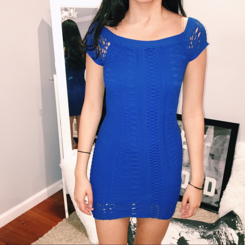 mix stitch mini dress bodycon blue