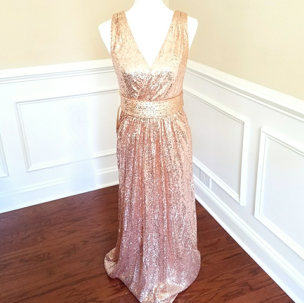 Rose Gold Sequin Evening Gown - Picture 1 of 7