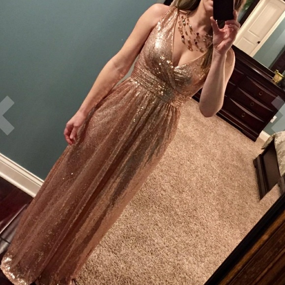 Rose Gold Sequin Evening Gown - Picture 3 of 7