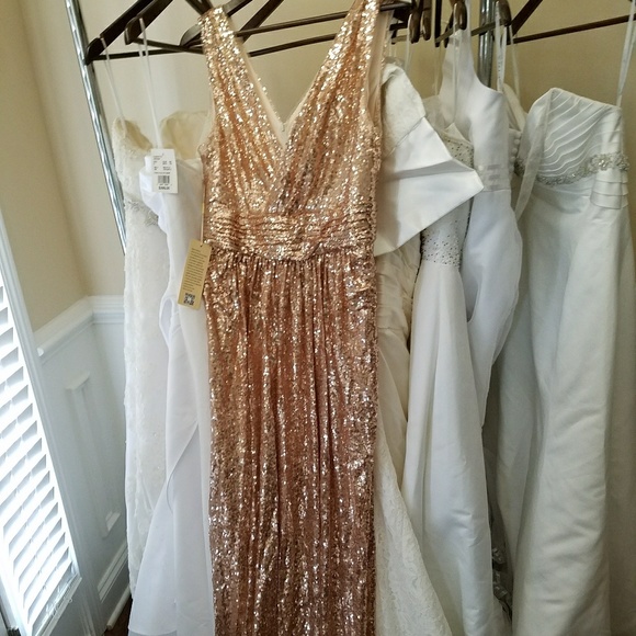Rose Gold Sequin Evening Gown - Picture 4 of 7