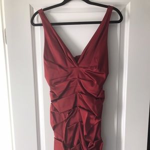 Nicole Miller stretch ruche satin cocktail dress