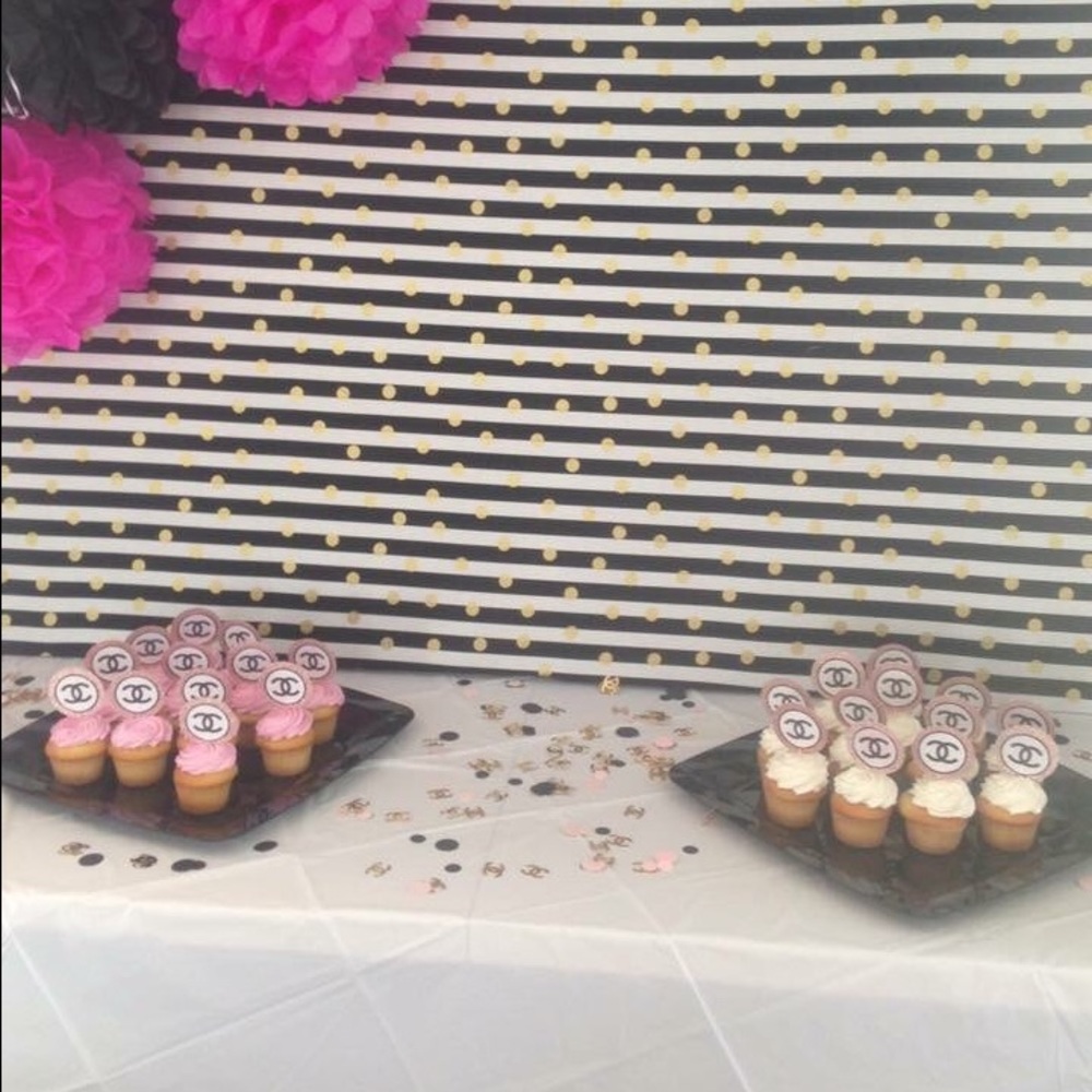 24 unused handmade Chanel cupcake toppers.