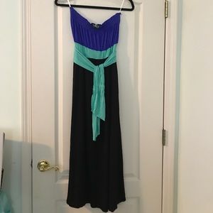 Black and blue empire waist dress with ties