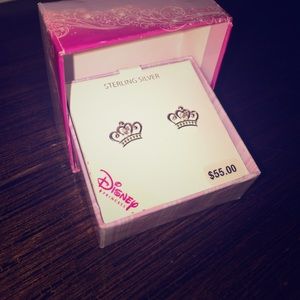 Sterling Silver Crown Earrings with Pink Jewel