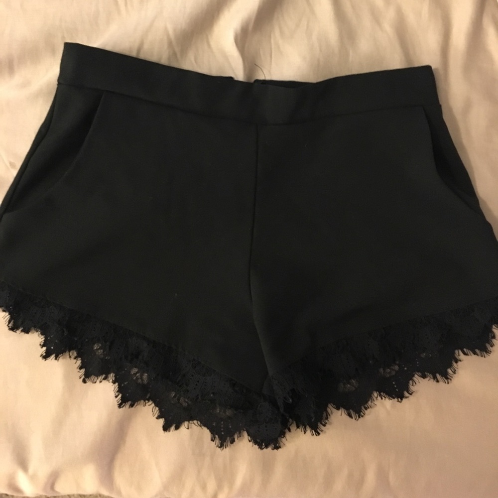 Black shorts with lace detail
