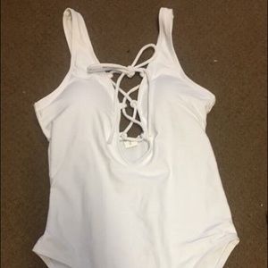 White lace up plunge bathing suit