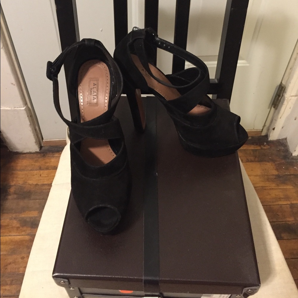 Alaia Black Suede Platform Sandal sz 39
