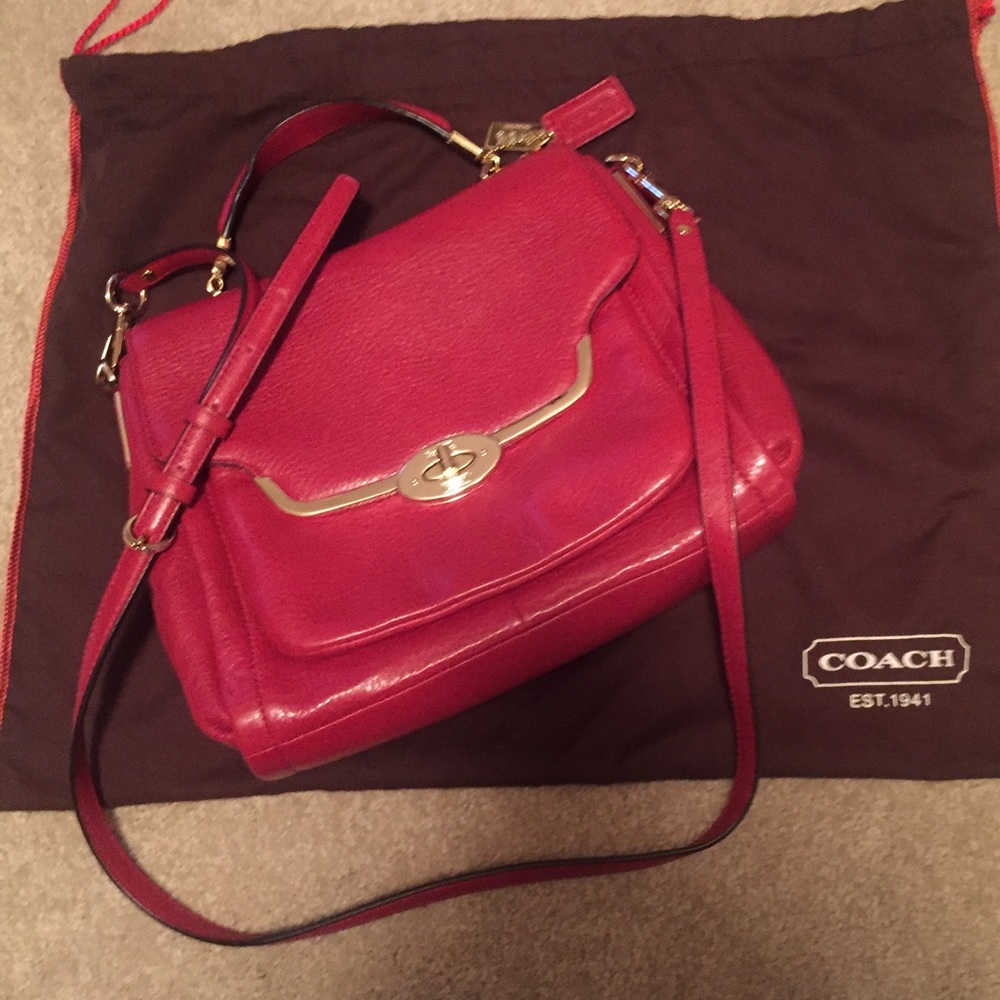 Coach red leather satchel and wristlets - EUC