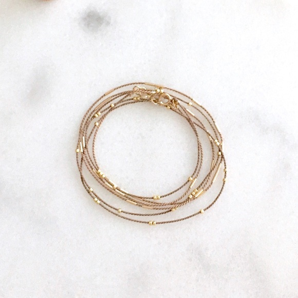 tiny gold beaded silk wrap cord stacking bracelet - Picture 2 of 7