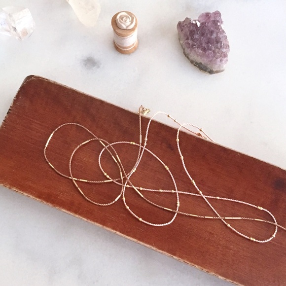 tiny gold beaded silk wrap cord stacking bracelet - Picture 5 of 7