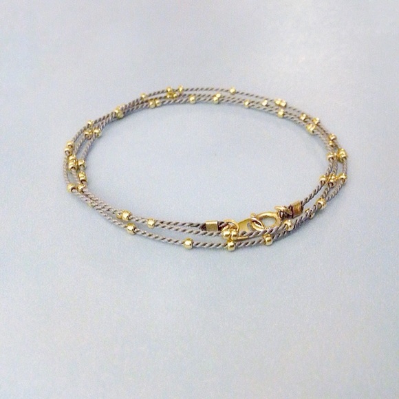 tiny gold beaded silk wrap cord stacking bracelet - Picture 6 of 7