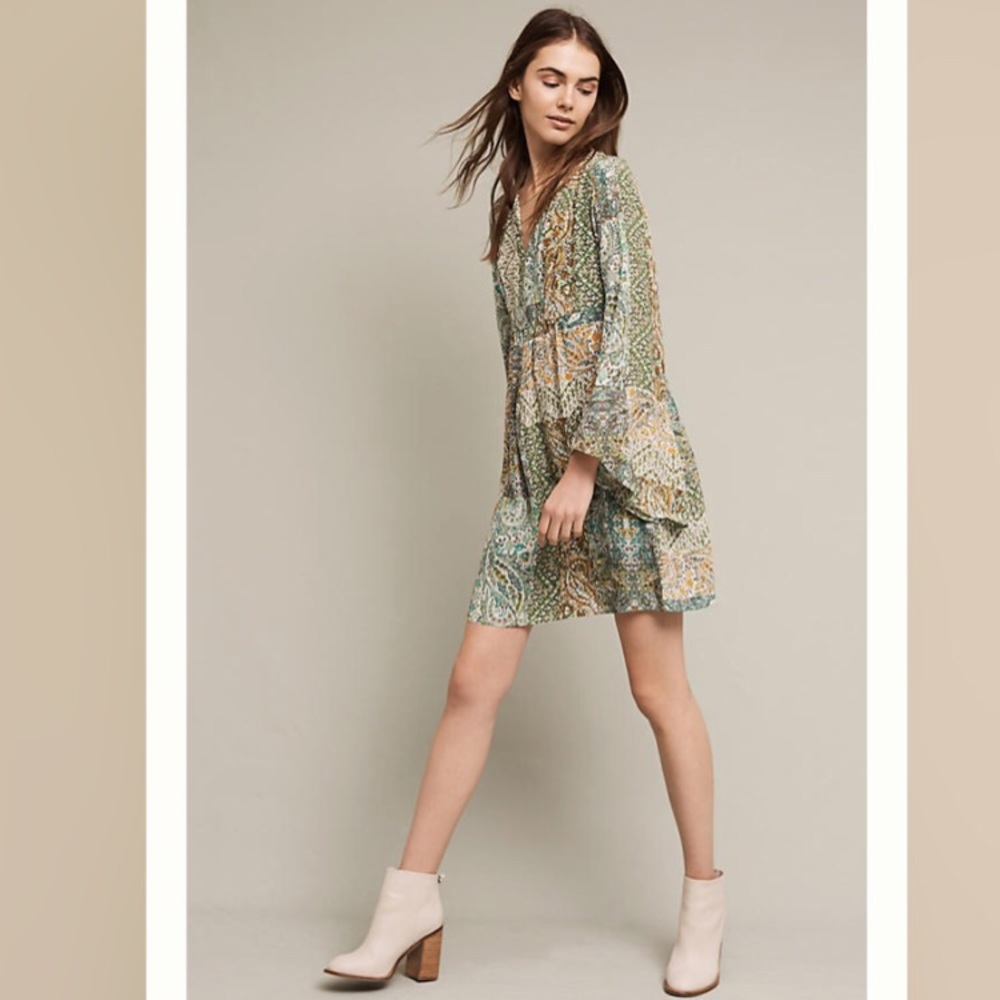 Amelie Kimono Silk Dress with Bell Sleeves size 4