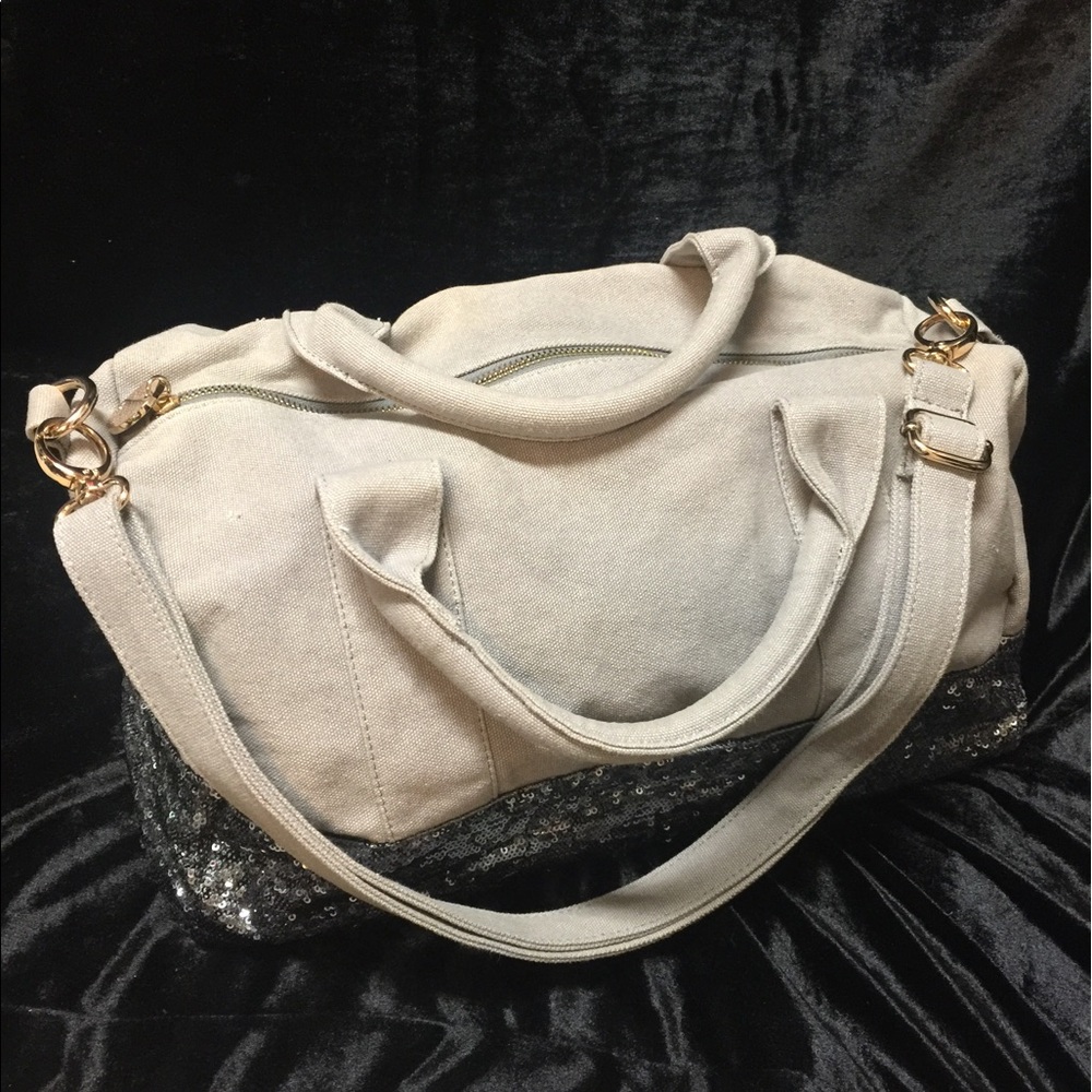 Grey canvas and sequin satchel