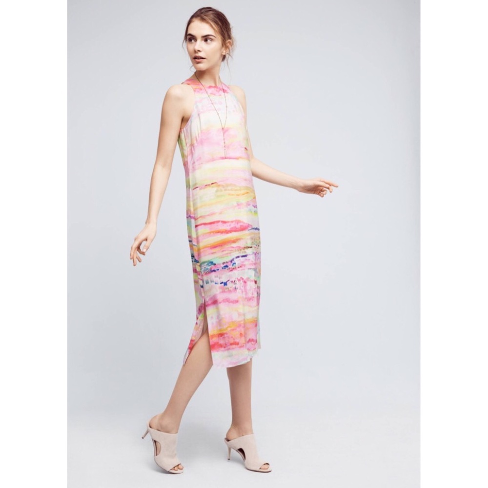 Anthropologie Painted Silk Column Dress
