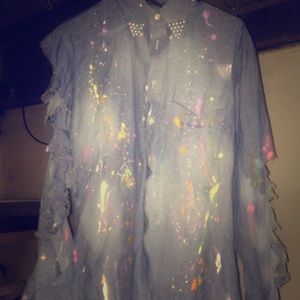 Custom Denim Paint Splattered Button up