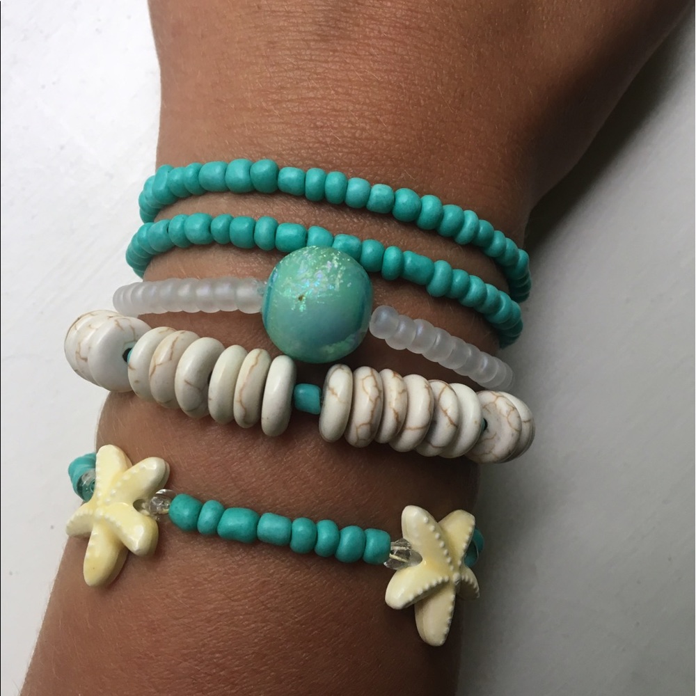 Turquoise and Cream Stack Bracelet Set