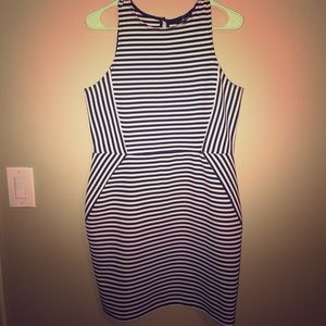Navy blue and white stripe body con