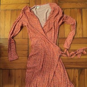 Wrap dress, peach polka dot print.