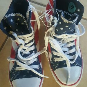 Red white and blue hightops