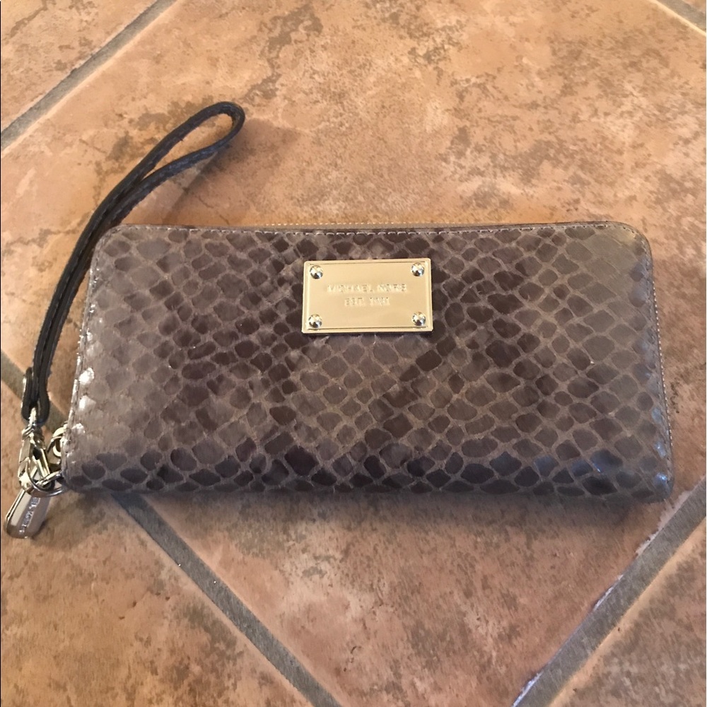 Michael Kors Grey Python Zip Wallet