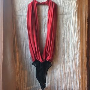 Red Halter Open Front Bodysuit