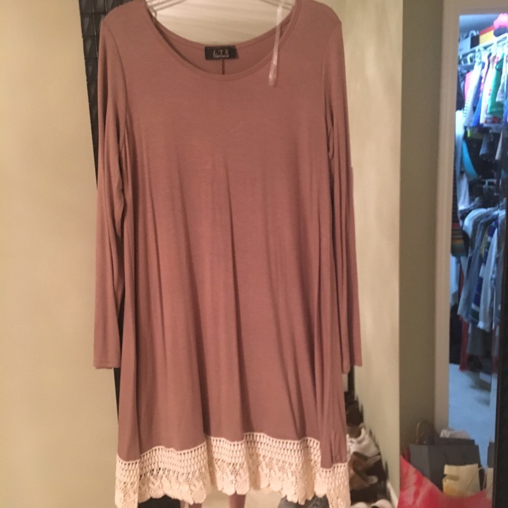 Tan dress with Lace trim bottom