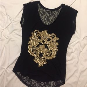 Express Black Lace Back Sequin Shirt