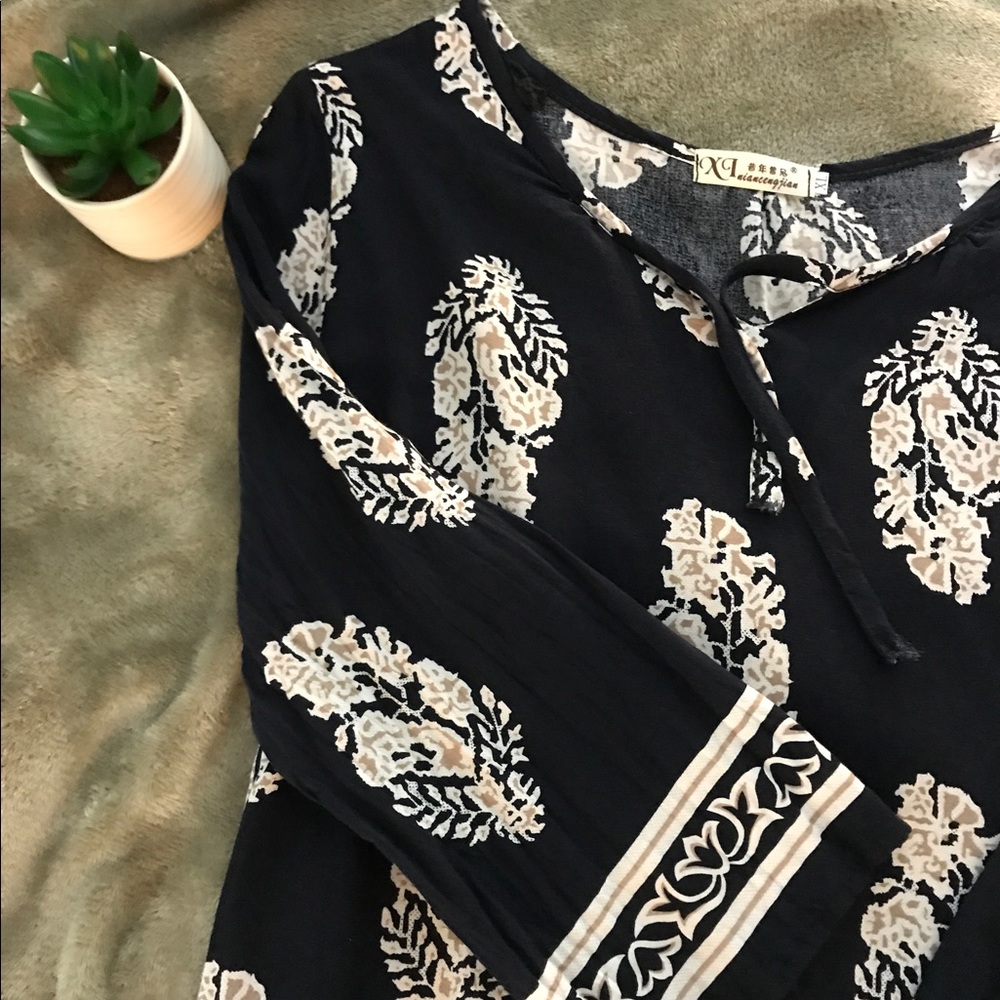 Navy Tunic with tan and white design