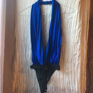 Royal Blue Open Front Halter Bodysuit