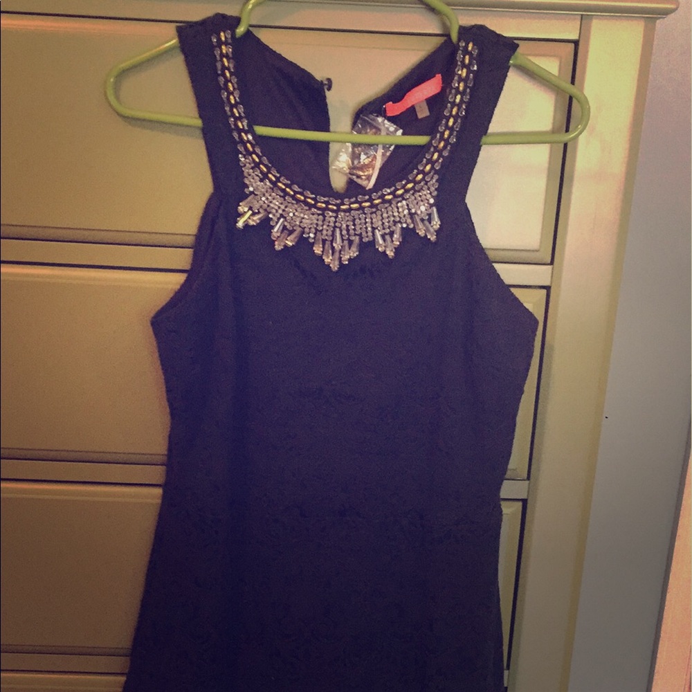 Navy blue dress above the knee