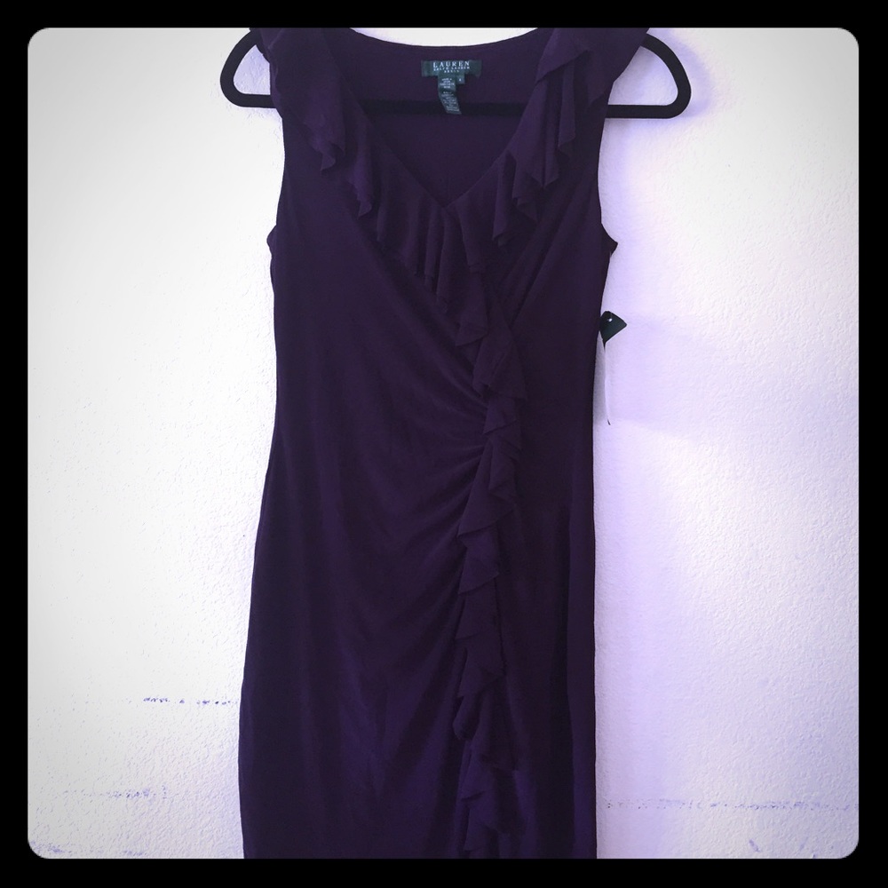 BNWT SIZE 4 Plum color body con ruffle dress.