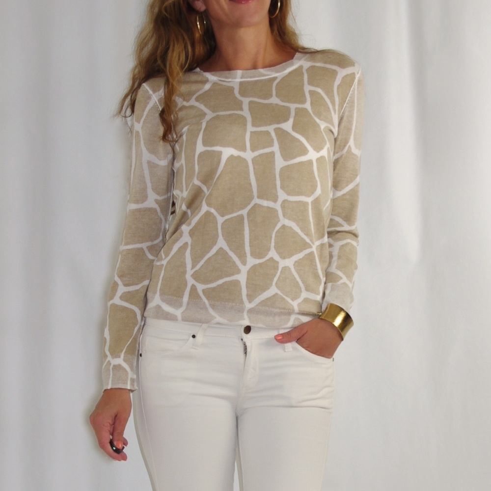 Michael Kors Giraffe Print Tan Sweater
