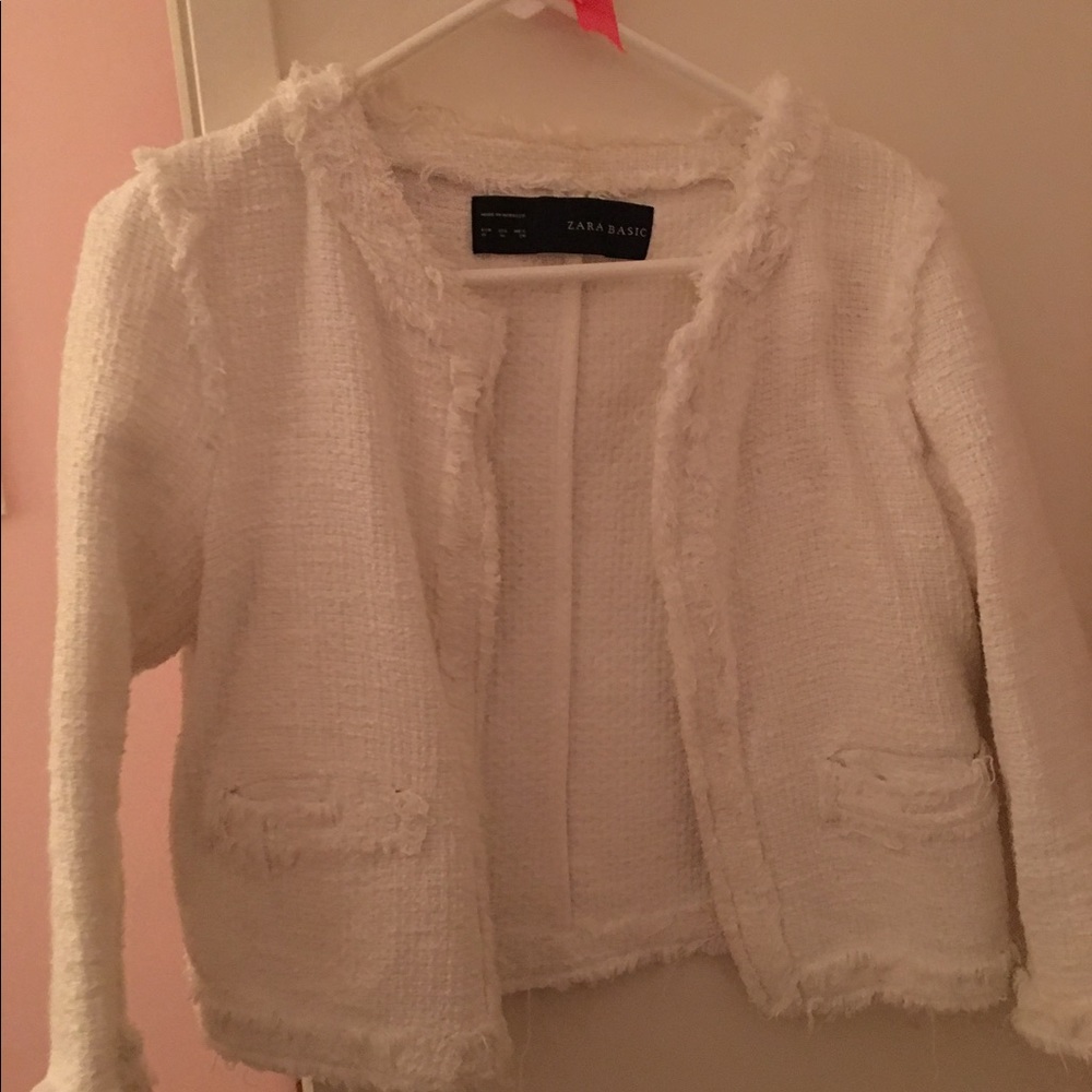 White tweed Zara blazer