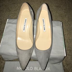 Manolo Blahnik Grey Kitten Heel