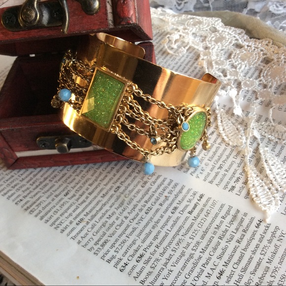 🌸 GYPSY TRIBAL GOLD OPAL CUFF BRACELET BOHO CHIC BOHEMIAN GEM GEMSTONE CHAIN - Picture 7 of 7
