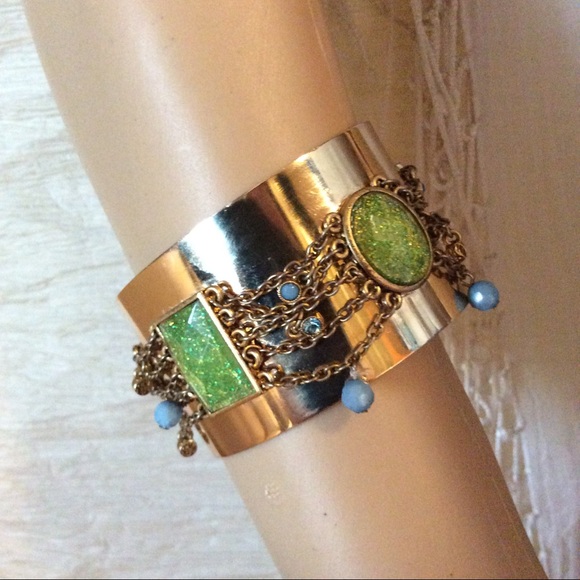 🌸 GYPSY TRIBAL GOLD OPAL CUFF BRACELET BOHO CHIC BOHEMIAN GEM GEMSTONE CHAIN - Picture 3 of 7