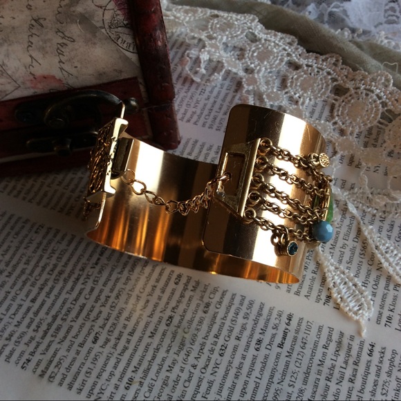 🌸 GYPSY TRIBAL GOLD OPAL CUFF BRACELET BOHO CHIC BOHEMIAN GEM GEMSTONE CHAIN - Picture 6 of 7