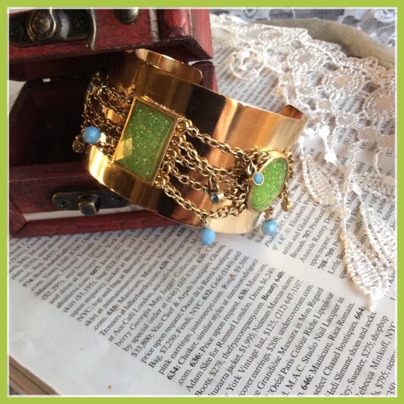 🌸 GYPSY TRIBAL GOLD OPAL CUFF BRACELET BOHO CHIC BOHEMIAN GEM GEMSTONE CHAIN - Picture 5 of 7