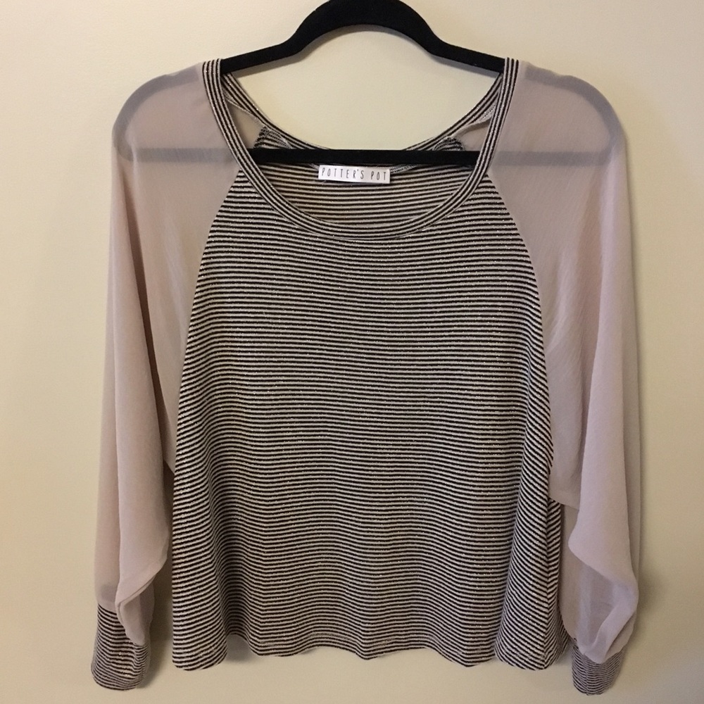 Striped Sheer Sleeve Crop Top