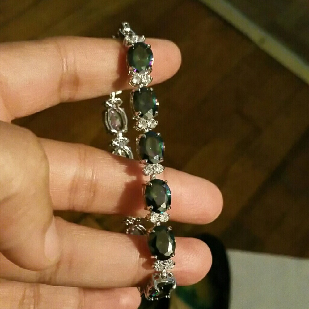 Luxury bracelet white gold plated mystic topaz