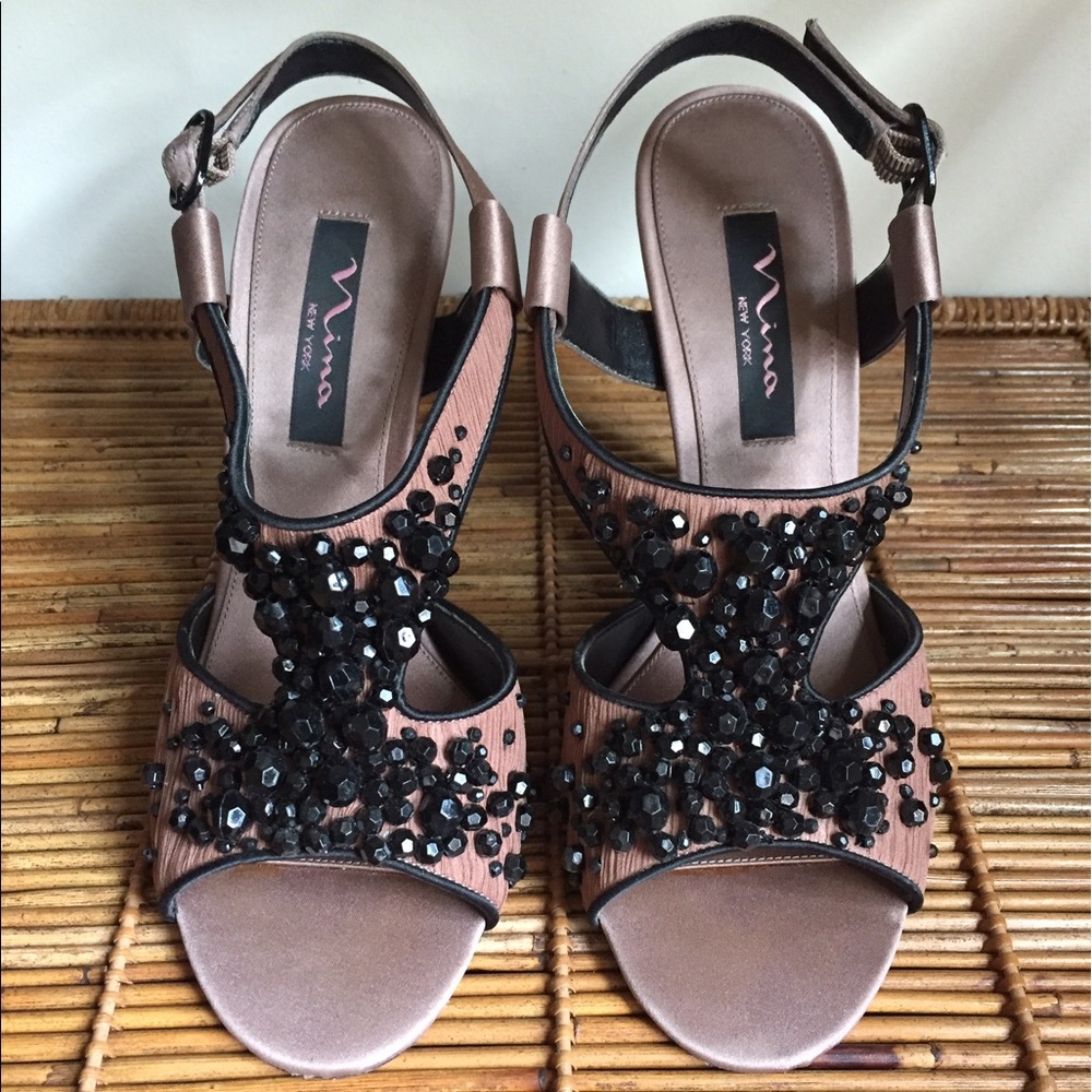 Nina Taupe Satin Heels, size 7