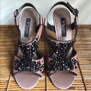 Nina Taupe Satin Heels, size 7